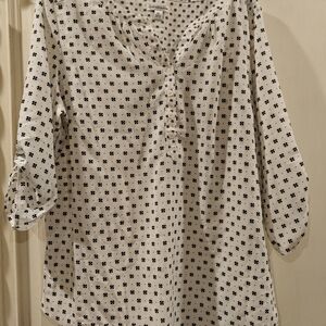 Croft & Barrow White Blouse with Black Floral Design